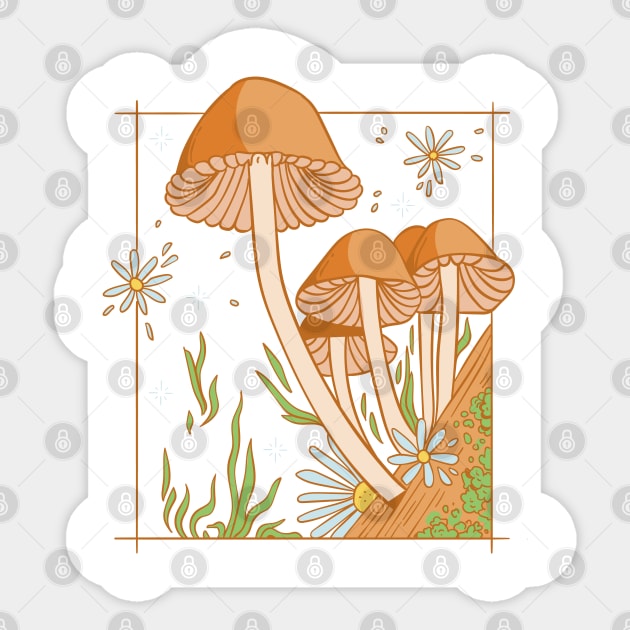 Cottagecore Aesthetic Mushrooms and Frog Sticker by DRIPCRIME Y2K